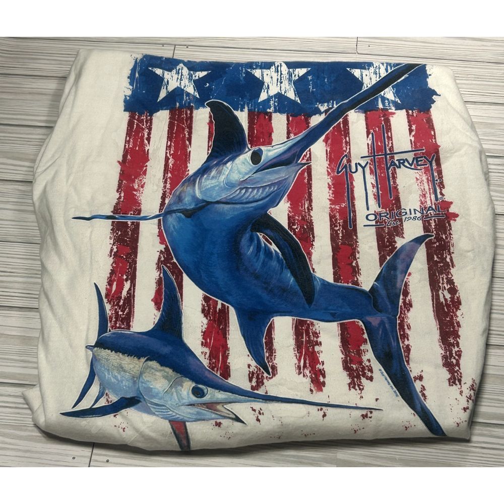 Guy Harvey by Aftco Sailfish US Flag Graphic Logo Long Sleeve T-Shirt MEDIUM
